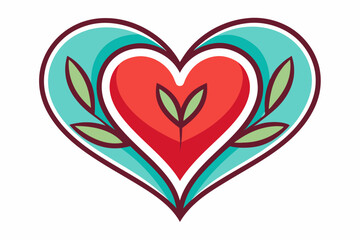 Red Heart with Green Leaves Surrounded by a Blue and White Border