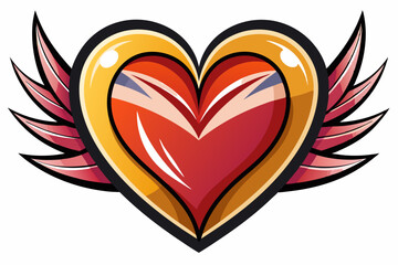 A red heart with golden border and pink wings