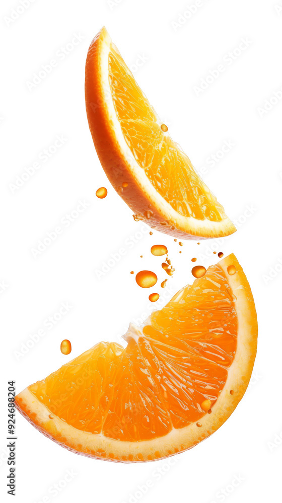 Poster Falling orange slice isolated on white or transparent background