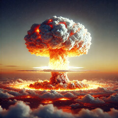 Massive nuclear explosion with mushroom cloud