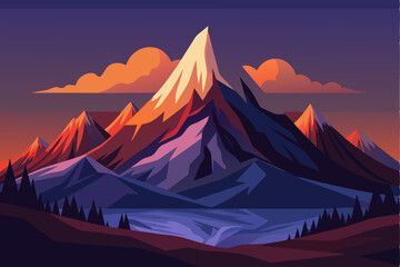 Majestic Mountain Range at Twilight with a Lake in the Foreground