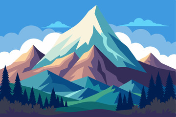 A Colorful Mountain Range With Snow-Capped Peaks And Trees In The Foreground