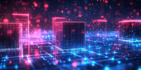 Obraz premium Digital Network Cubes in a Vibrant Abstract Composition