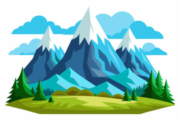 Mountain Range with Snow-Capped Peaks and Green Forest