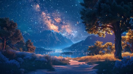 Fototapeta premium Starry Night Sky Displaying the Milky Way in a Remote Location.