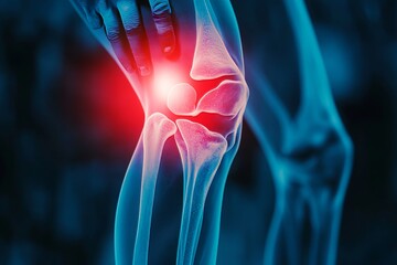 3d medical x ray of knee pain with bone injury and inflammation, copy space available