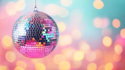 Obraz premium Spinning disco ball with a kaleidoscope of colors, creating a festive and energetic party atmosphere , Party lights, Dance celebration