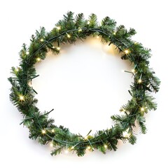 Festive green Christmas wreath with warm white lights. Perfect holiday decoration for doors and walls, bringing cheer and warmth to your home.