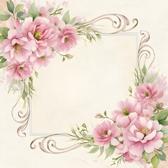 Elegant Floral Watercolor Frame with Pink and Green Accents, created with generative AI technology
