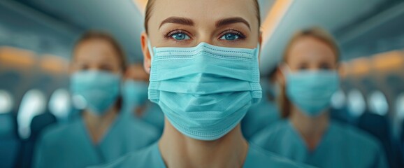 Female Travelers Wearing Kn95 Masks On An Airplane, Ensuring Safety