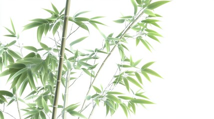Fototapeta premium Close-Up of Lush Green Bamboo Stalks and Leaves Against a White Background