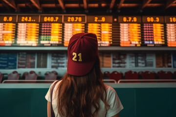 Fototapeta premium A person looks intently at betting odds displayed on a vibrant screen