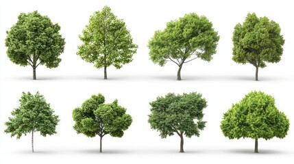 Collection of Various Green Trees Isolated on White Background for Nature and Landscaping Projects