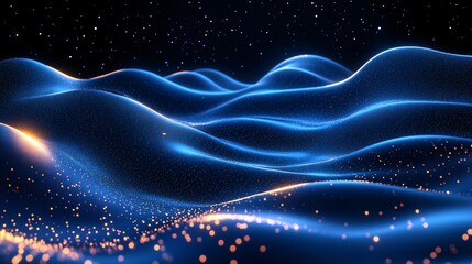 Futuristic Digital Blue Wave with Glowing Dots