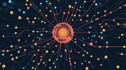 Modern Neural Network Model Processing Data Streams - Flat Design Illustration