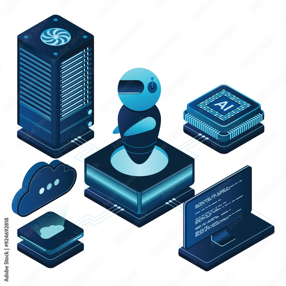 Poster artificial intelligence robot. system analysis. big data processing. machine learning technology. ve