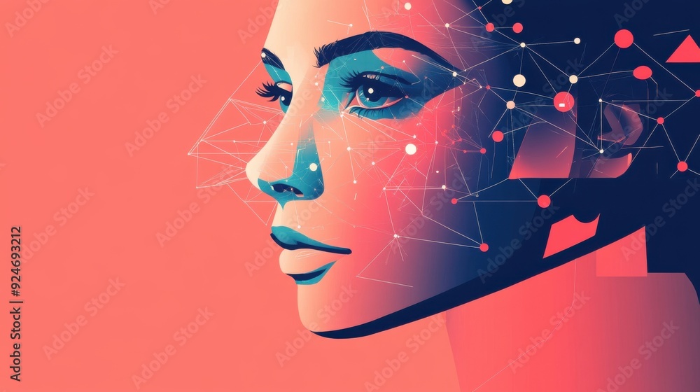 Poster advanced facial recognition system - flat design illustration of features analysis concept
