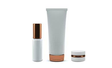 3D rendering, Set of Cosmetic products mock up, blank empty space, isolated on white background.
