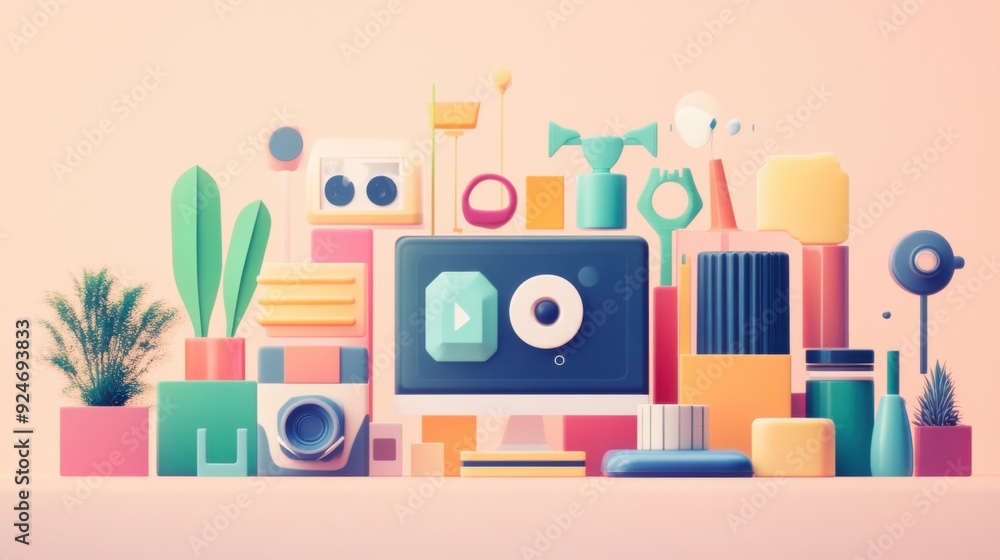 Poster digital twin concept - flat design illustration of real-world objects mirroring technology