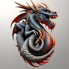 Obraz premium 3d illustration Art dragon tattoo design white background logo 