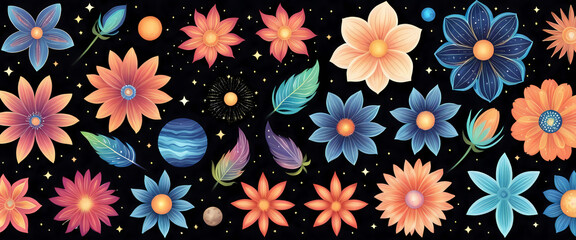 Celestial Flora: High-Resolution Space Flowers Clipart