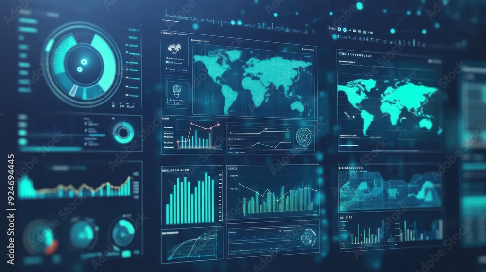 Poster futuristic predictive analytics dashboard with ai insights - flat design illustration