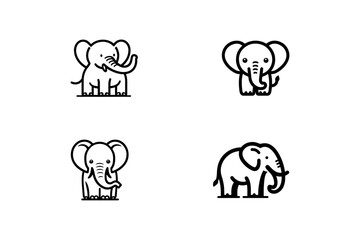 Set of Elephant line art illustration.