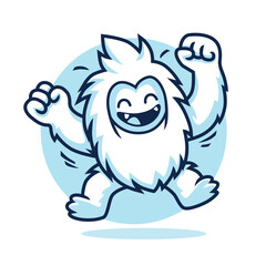 Happy Yeti Illustration Design with Laugh, Smile, Jumping and Celebating The Winning