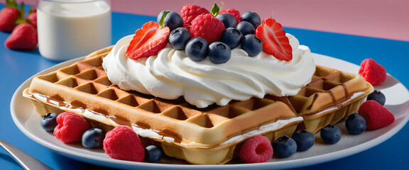 Vending Machine Waffle with Fresh Berries and Whipped Cream