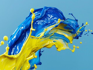 Blue-yellow paint stains on a blue background. Artificial intelligence. 
