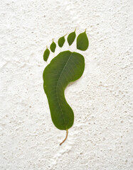 Leafy Imprint: Top View of Human Footprint with Leaf Texture