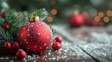 Christmas Decoration on Wooden Background with Bright Monocolor Creative Design