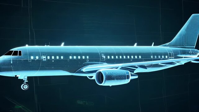 Futuristic Airplane in a Digital Wireframe Design Representing High-Tech Aviation and Modern Flight Technology