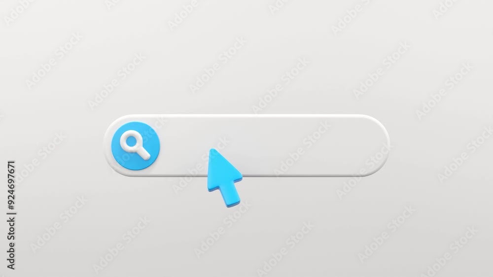 Aufkleber 3d render of search bar with pointing arrow icon isolated on white, web browser concept, looping animation