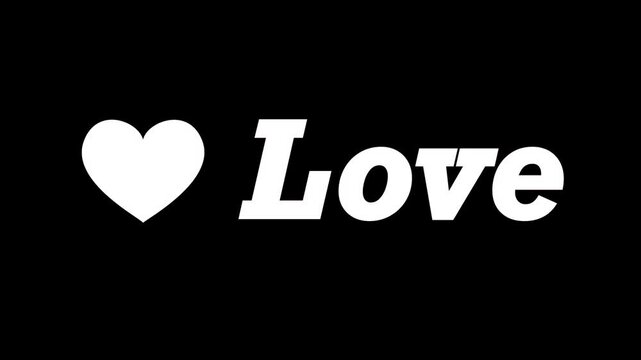 The word Love and the heart symbol are broken into particles, dynamic shots.