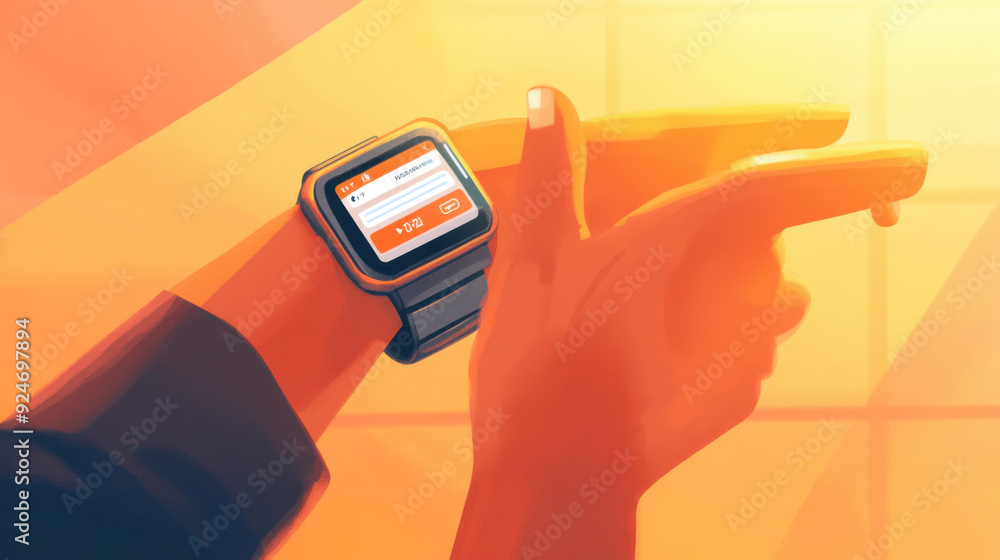 Poster a person using a smart watch to receive and respond to messages and notifications,