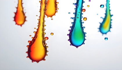 Multicolored liquid, rainbow drops background. Liquid splashes. Colorful background