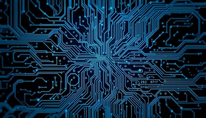an abstract hacking-themed background featuring intricate circuitry patterns in neon blue and black create with ai