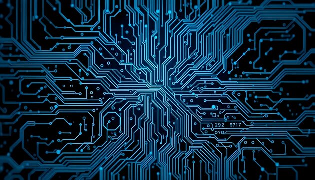 an abstract hacking-themed background featuring intricate circuitry patterns in neon blue and black create with ai