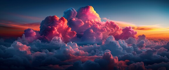 Flying Above The Clouds At Dusk, With The Sky Painted In Shades Of Pink And Orange