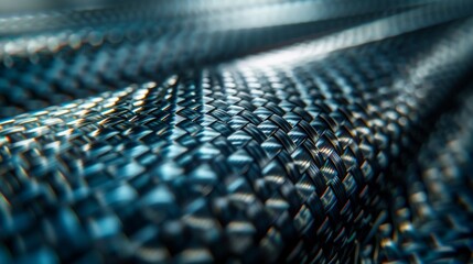 Intricate Macro Shot of Carbon Fiber Weave with Glossy Texture.