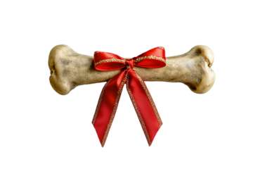 Decorative Dog Bone with Red Bow for Festive Pet-Themed Gift Concept