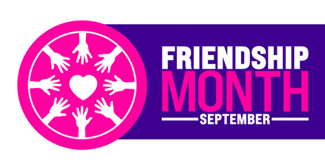 Friendship Month is observed every year in September. Holiday concept. Template for background, banner, card, poster, placard, design template with unique shapes with standard color.