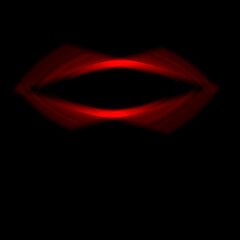 Square black background. Conceptual fantasy graphic of an alien or avatar eye. Red oval shape with blurred edges. Illusion of depth, dimension and distance. 