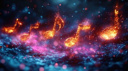Fototapeta premium Abstract Music Background with Musical Notes and Bokeh Effects Representing a Lively Audio Environment