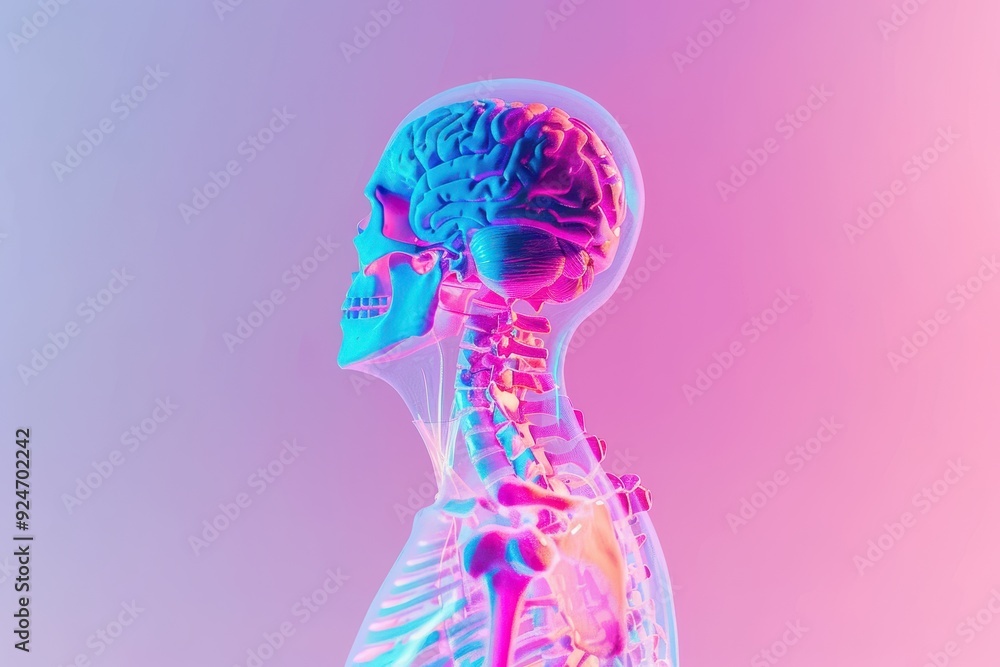 Poster a skeleton with a brain inside of it