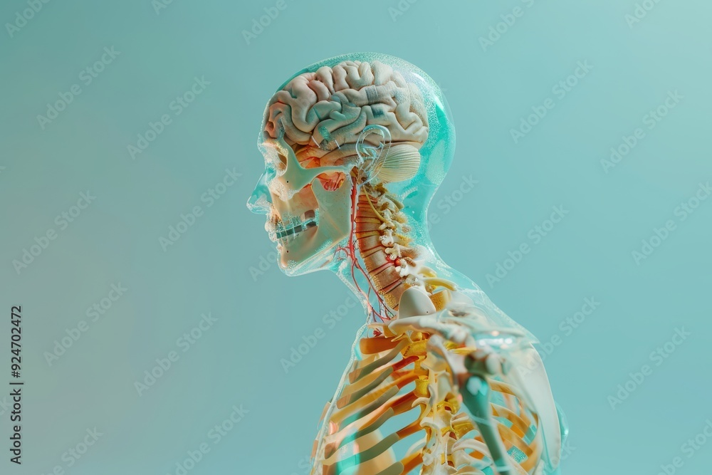 Poster a skeleton with a brain inside of it