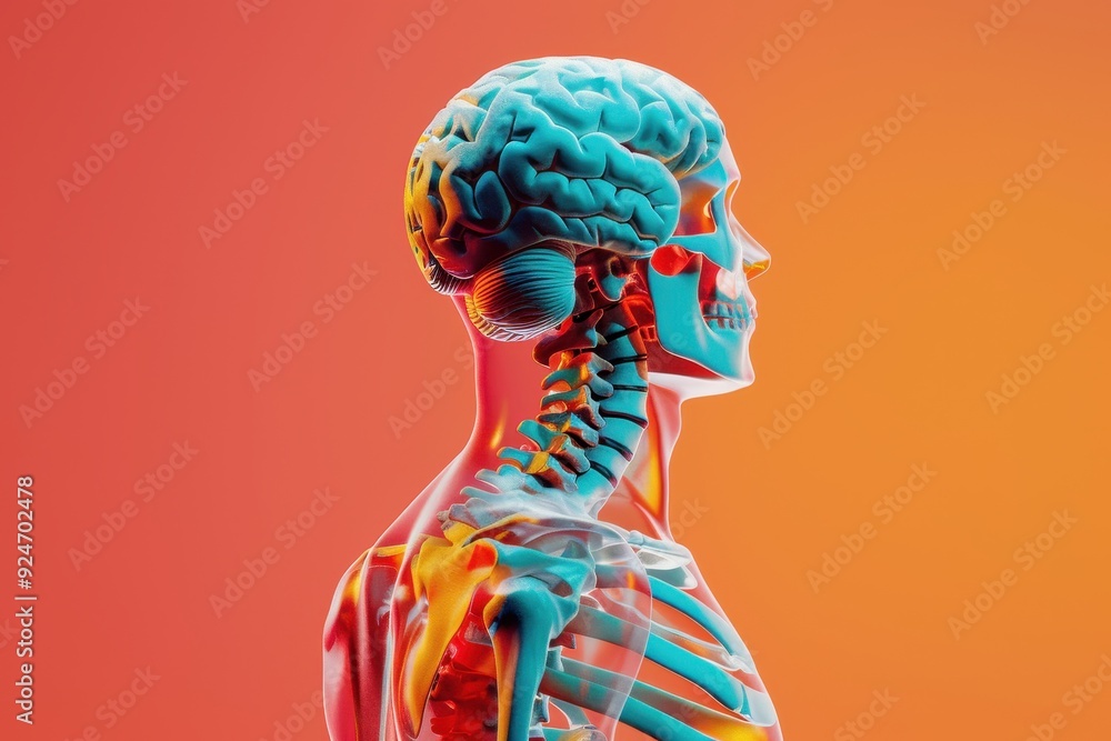 Poster a skeleton with a brain inside of it
