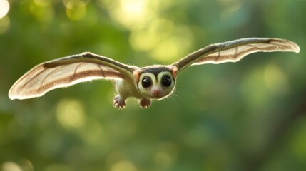 Fototapeta premium A Sugar Glider in mid-flight, looking at the camera.