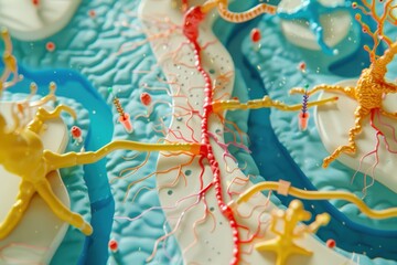 A colorful multi colored and very detailed depiction of a brain's nerve fibers